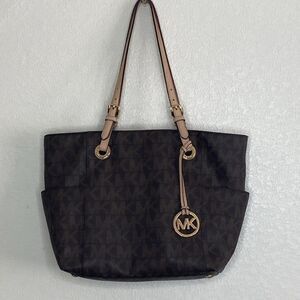 MICHAEL KORS Women’s Logo Monogram Pocket Tote Brown Bag